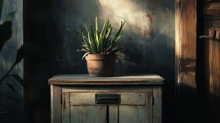 Poster - Small cupboard with potted plant