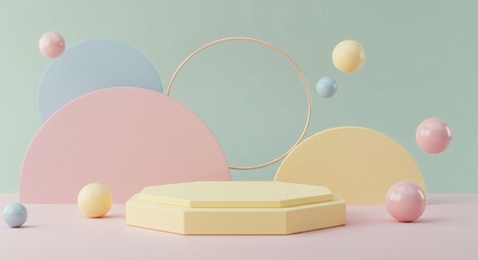 Poster - Pastel Stage Display with Geometric Shapes for Product Showcase