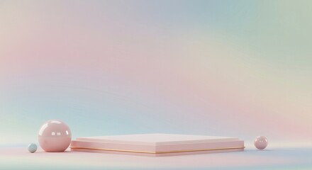 Poster - Display Platform with Spheres on Pastel Background