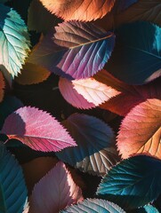 Poster - Close-up of a pile of colorful autumn leaves with beautiful, vibrant foliage in a natural setting showcasing changing seasons