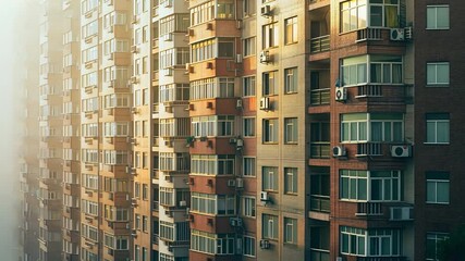Poster - modern apartment building architecture with numerous windows and air conditioning units creates stri