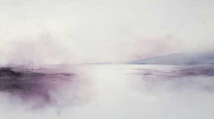 Poster - Tranquil Abstract Painting of a Misty Landscape with Lavender and Pink Hues