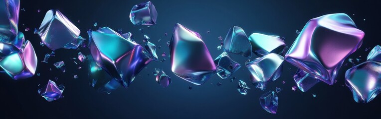 Leinwandbilder - Dynamic abstract 3D-like shapes in icy silver metal with iridescent highlights create a futuristic backdrop