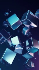Leinwandbilder - Dynamic abstract 3D-like shapes in icy silver metal with captivating blue and purple color gradients creating a mesmerizing floati