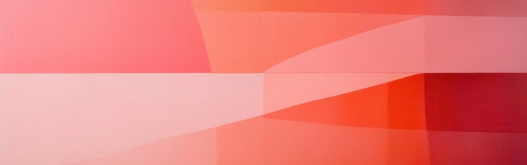 Leinwandbilder - Abstract single-tone composition in coral hues featuring a geometric design with intersecting planes and curved lines.
