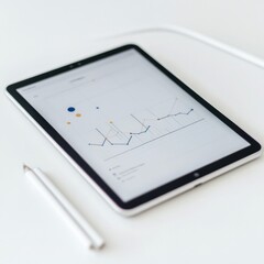 Poster - tablet display with colorful data graphs and a white stylus on a clean white surface indicating busi