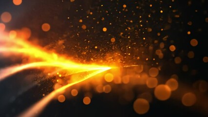 Poster - dynamic abstract orange light streaks with glowing particles create vibrant background of energy and