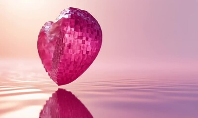 Poster - Dreamy scene of a floating pastel pink pixel heart on soft background made with Generative AI technology