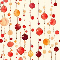 Poster - Festive Watercolor Pattern: Red, Orange, and Gold Holiday Ornaments Hanging on Strings