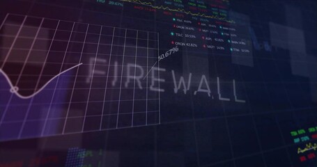 Poster - Firewall data streaming across dark 3D grid displaying glowing line chart with color ticker arrows