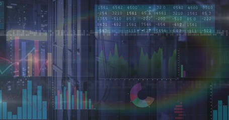 Poster - Digital data visualization animating over server racks, showing matrix bar charts and line graphs