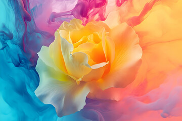 Poster - Vibrant yellow rose enveloped in swirling colors.