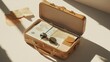 © Enjoy - Tan Leather Briefcase with Maps and Accessories in Sunlight