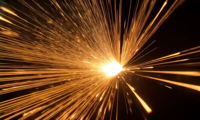 Poster - Sparks emerging from the center of the frame against a pure black background made with Generative AI technology