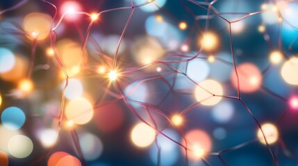 Aufkleber - Macro close-up showcases a neural network's vibrant synaptic connections and detailed neural extensions, creating a dynamic visual of firing neurons with color contrasts