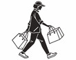 © Adobe  - Outline Style Illustration Of Person Carrying Shopping Bags On White Background