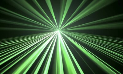 Poster - Glowing light rays and particles moving from center on green backdrop made with Generative AI technology