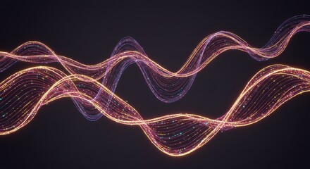 Poster - Abstract Glowing Waveforms Digital Art: Elegant Swirls of Light and Color