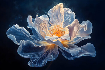 Poster - Radiant, ethereal flower in a deep-toned setting.
