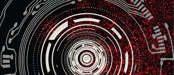 Wall Mural - Abstract grunge futuristic cyber technology background. Sci-fi circuit design. Blueprint on old grungy surface. Futuristic technology design. Cyber punk backdrop	