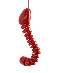 Poster - Abstract Red 3D Rendered Telephone Handset with Segmented Curved Design, PNG