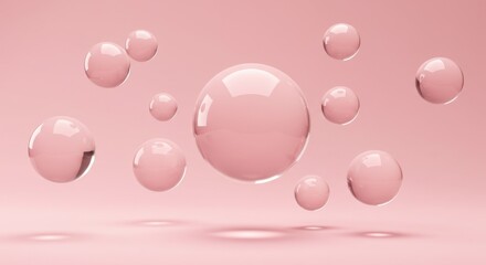 Poster - Abstract Pink Spheres Floating in Air: A Minimalist 3D Render of Gentle Bubbles