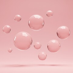 Poster - Floating Pink Bubbles Abstract Background Design, Gentle Soft Pastel Colors, Minimalist 3D Render
