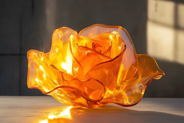 Poster - Translucent amber rose sculpture illuminated by light.