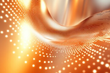 Fototapete - Abstract orange light waves flowing through a digital landscape with glowing dots