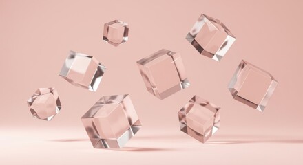 Poster - Floating Glass Cubes Abstract Minimalist Pink Background Modern Art Design