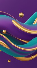 Poster - Abstract Purple Teal Gold Liquid Wave Swirls 3D Render Background