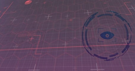 Poster - Digital interface displaying red scanning line across grid overlay with reticle featuring eye icon