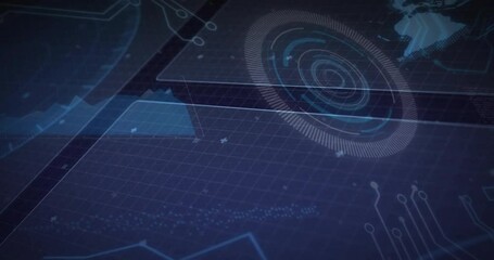 Poster - Circular HUD interface graphic being animated over blue grid featuring data panels with waveforms