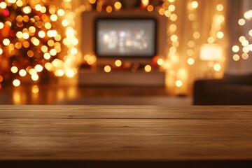 Aufkleber - Experience a cozy holiday ambiance in a living room adorned with string lights and ornaments, creating a festive atmosphere perfect for Christmas celebrations
