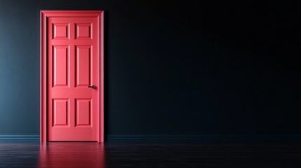 Aufkleber - A vibrant red door stands ajar, letting out a soft glow in the darkness, inviting exploration and evoking feelings of mystery and intrigue