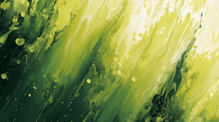 Poster - Abstract green and yellow fluid acrylic painting texture background.