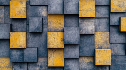 Poster - Abstract geometric background with gray and yellow cubes.