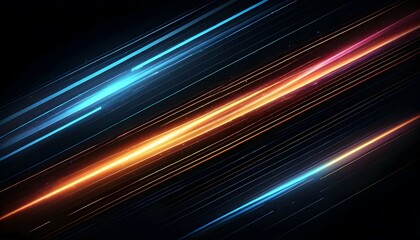 Fototapete - Abstract Glowing Lines on Dark Background with Motion and Energy