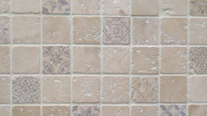 Wall Mural - background beige brown lines tiles wall facade of stone floor texture