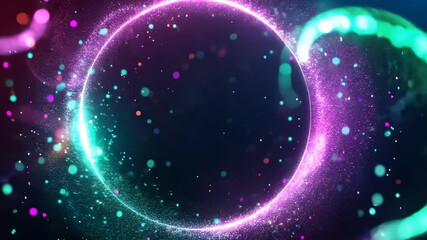 Poster - aesthetic neon background 3d frame circle glows amidst a dreamy cloudscape, illuminated by a gradient of pink and blue hues Vibrant abstract colorful soft Copy space for text video 4k