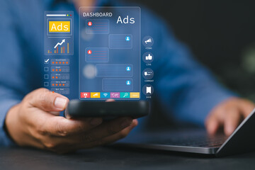 Poster - Online advertising concept Internet advertising digital marketing Social media. Online sales concept of digital marketing, ad, product ads, promotion of products or services through digital tools.