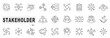 © tutti_frutti - Set of stakeholder tech related line icons. Partnership, company, team, emploee etc. Editable stroke