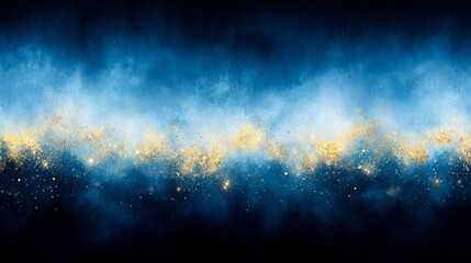 Fototapete - A deep navy background sparkles with golden stars and particles, evoking a magical and enchanting atmosphere, with ample copy space on the right