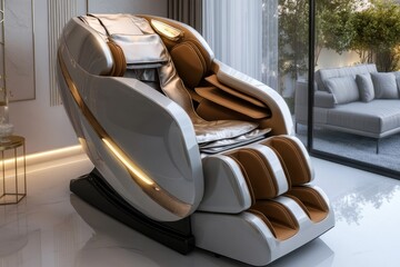Poster - Luxury massage chair in elegantly decorated living room with modern furnishings