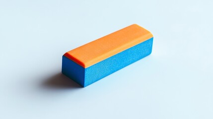 Poster - Two-toned blue and orange rectangular block on white background.