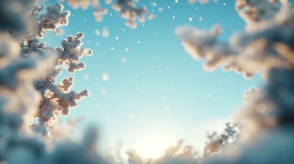Poster - A tranquil snowy forest captures the essence of winter solstice, with snow-laden branches framing the soft pastel hues of a serene winter afternoon