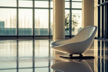 Poster - Modern chair in a minimalist space with natural light during the evening