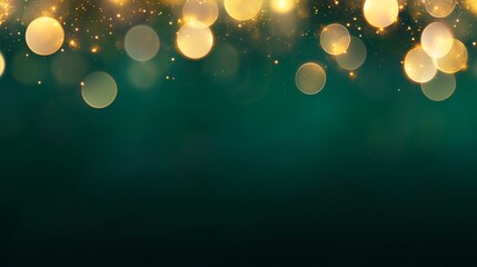 Aufkleber - Gold light particles shimmer against an emerald green background, creating a festive atmosphere with soft focus, perfect for elegant designs with ample copy space