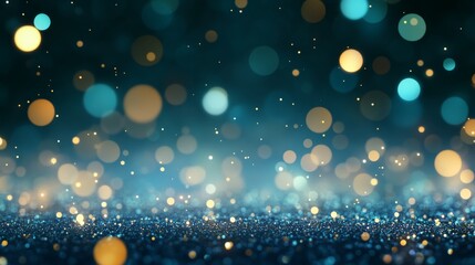Fototapete - A web of glowing particles in varying shades of blue connects with faint lines, creating an abstract visual against a dark gradient background with room for text