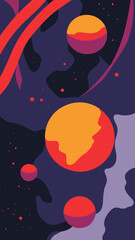 Poster - Vibrant Cosmic Planetary Landscape Vector with Abstract Space Art Elements